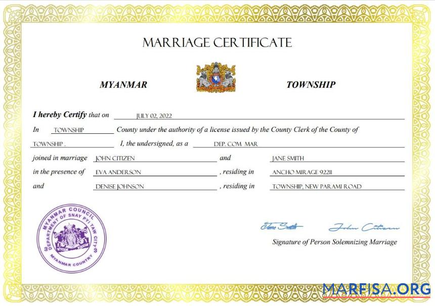 Downloadable Myanmar marriage certificate Word and PDF template